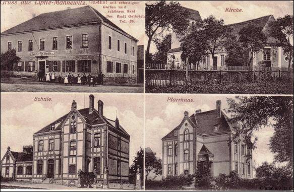 Mannewitz Gasthof Kirche Schule Pfarrhaus AK